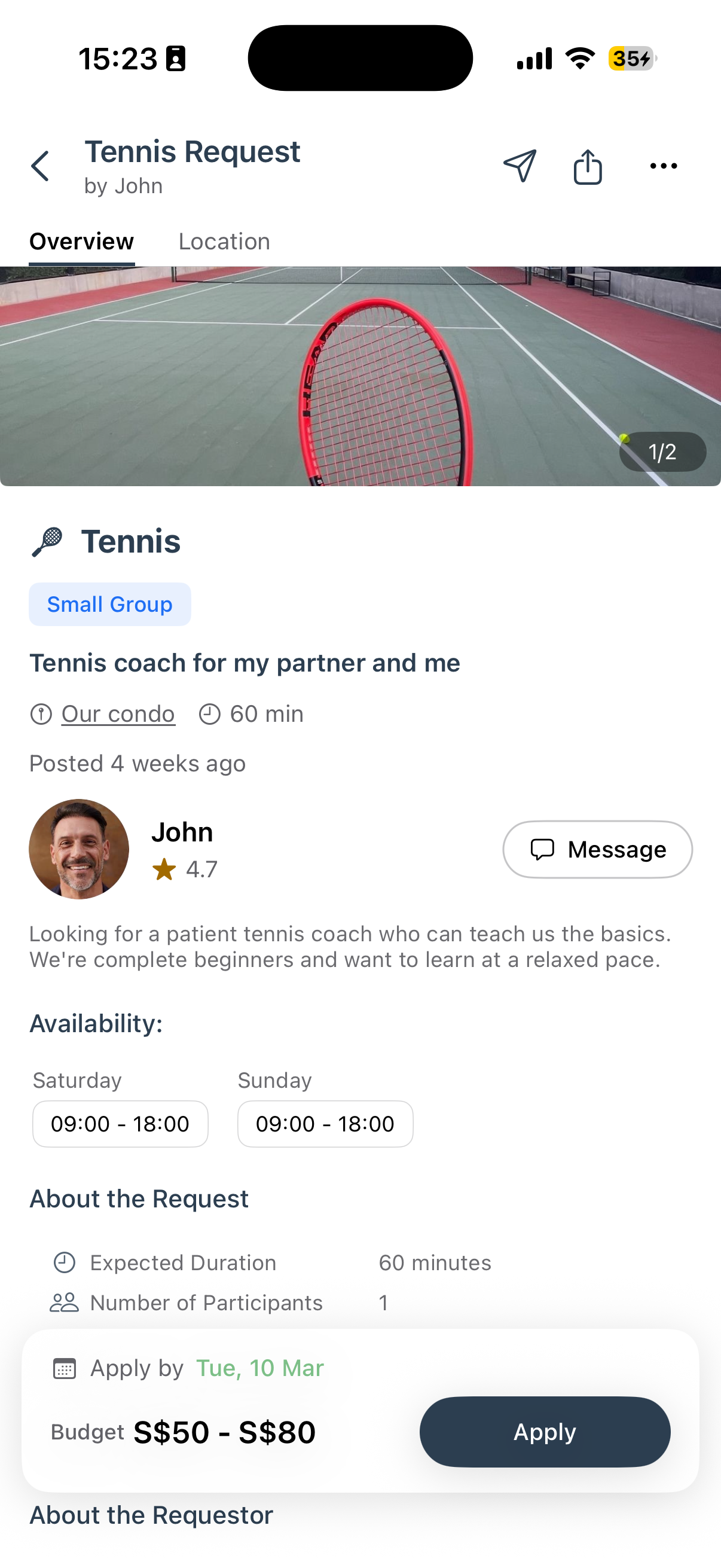Tennis coach request